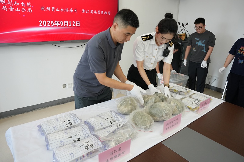 圖為:工作人員正在清點化石數(shù)量 圖為:工作人員正在清點化石數(shù)量